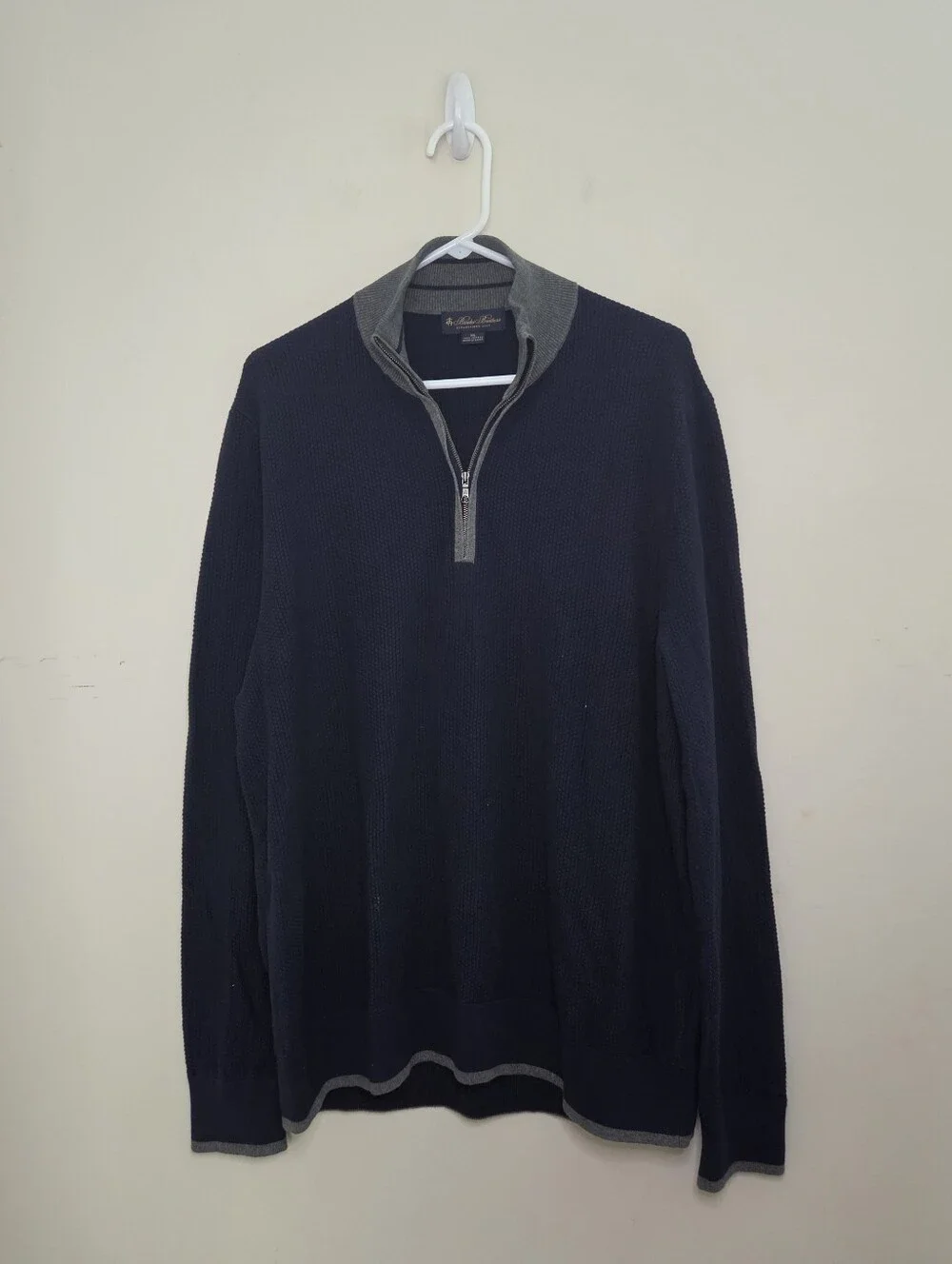 Men's Brooks Brothers Navy Blue Textured Quarter Zip Sweater Sz XL